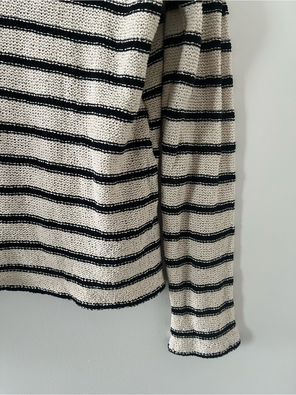 Zara Cream Black Striped Knit Sweater Medium Coastal Beachy Nantucket Old Money - Picture 4 of 6